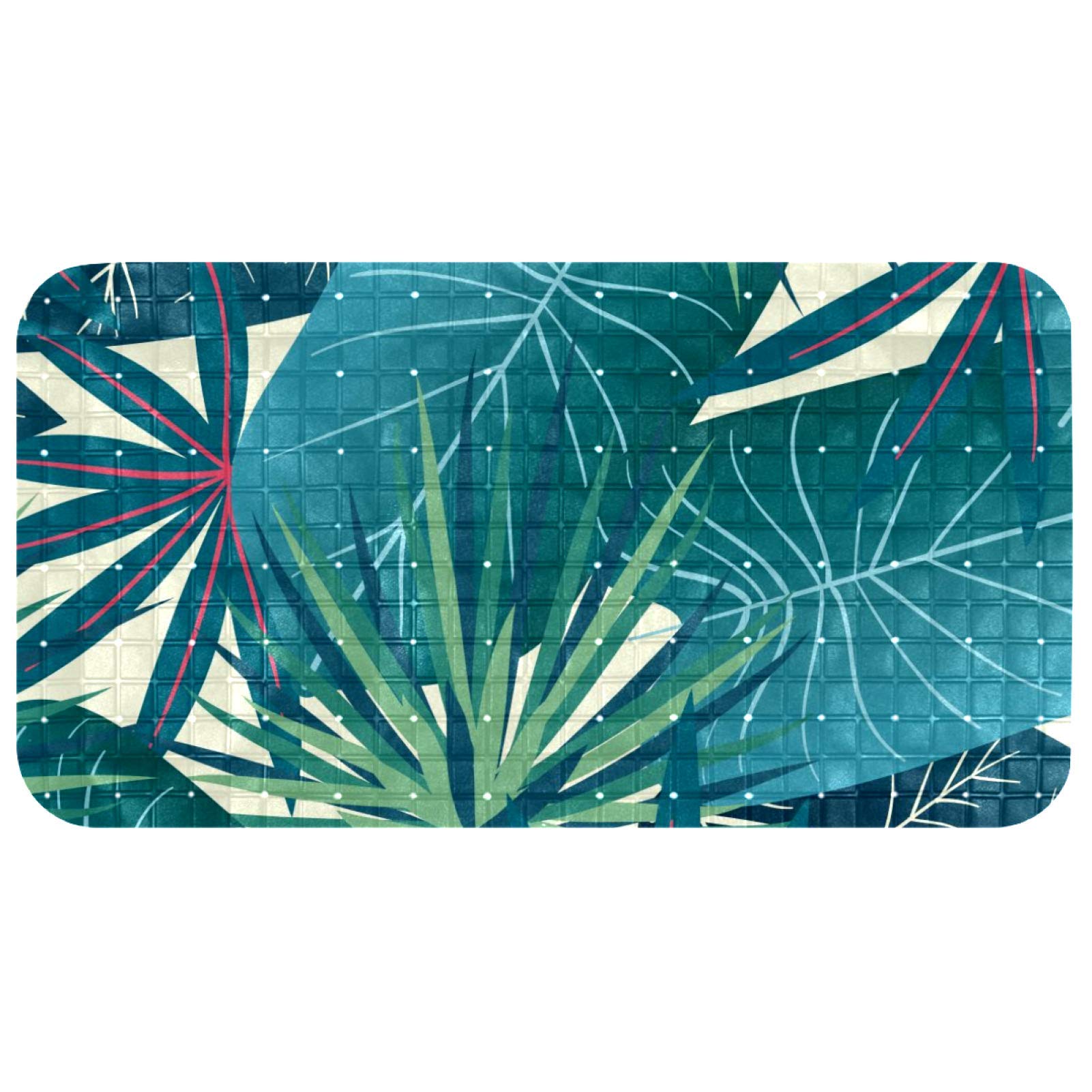 Alfombrilla de ducha antideslizante de 37,3 x 68,3 cm con ventosas y diseño de hojas tropicales