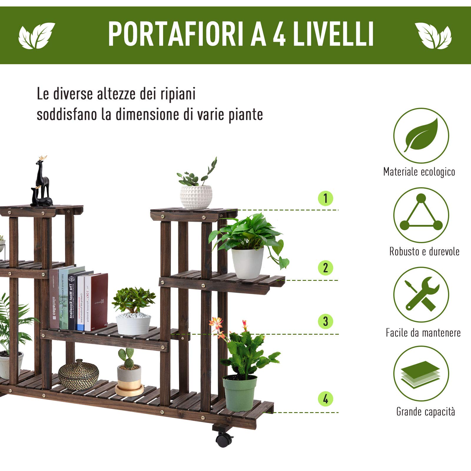 Outsunny Porta Piante da Esterno Scaffale Portafiori 123.5 x 33 x 80cm