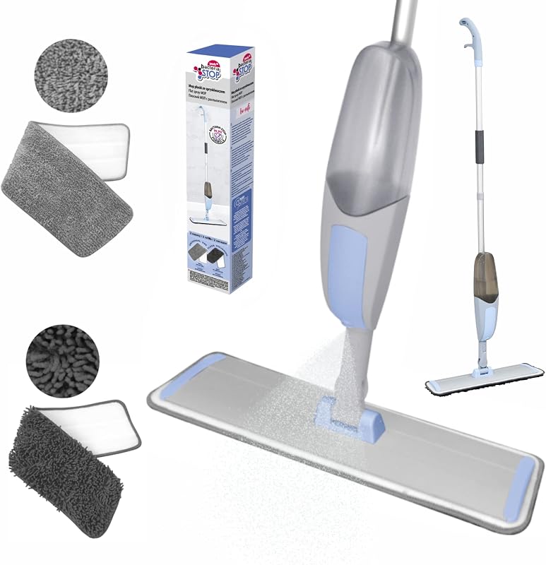 Mop cu pulverizator York Bacteria Stop, rezervor de apă de 600 ml, rotație de 360 de grade, lavetă din microfibră, pentru pardoseli dure