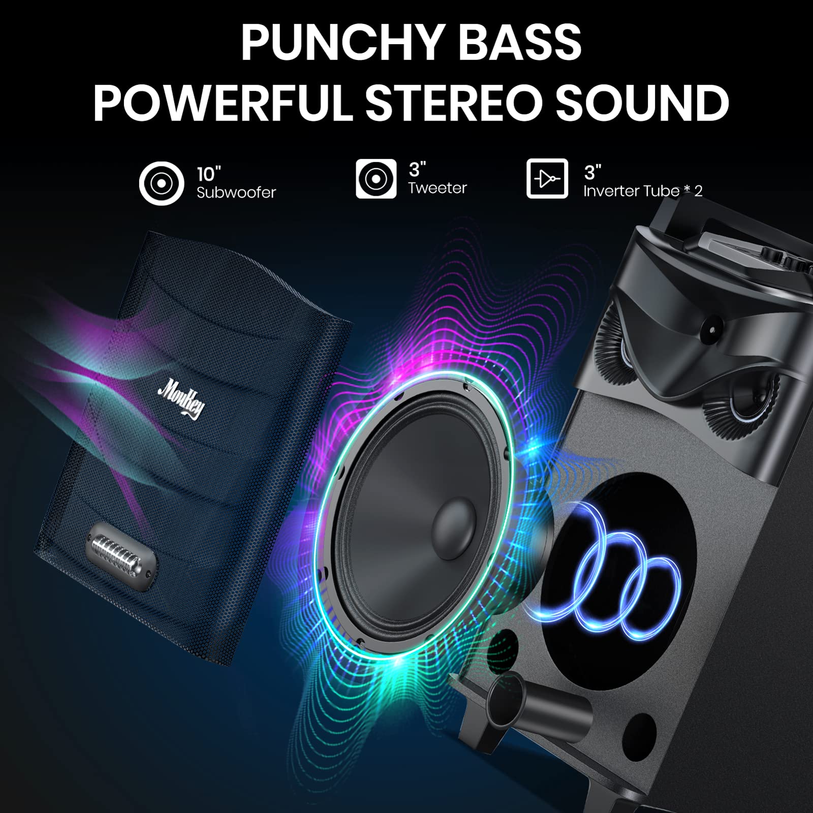 Buy Moukey Karaoke Machine, 10" Subwoofer PA System, Portable Bluetooth