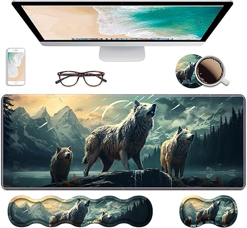 Miniatura 24 de Juego de reposamuñecas ergonómico para teclado y alfombrilla para mouse, alfombrilla grande de escritorio para juegos de 31.5 x 11.8 pulgadas con