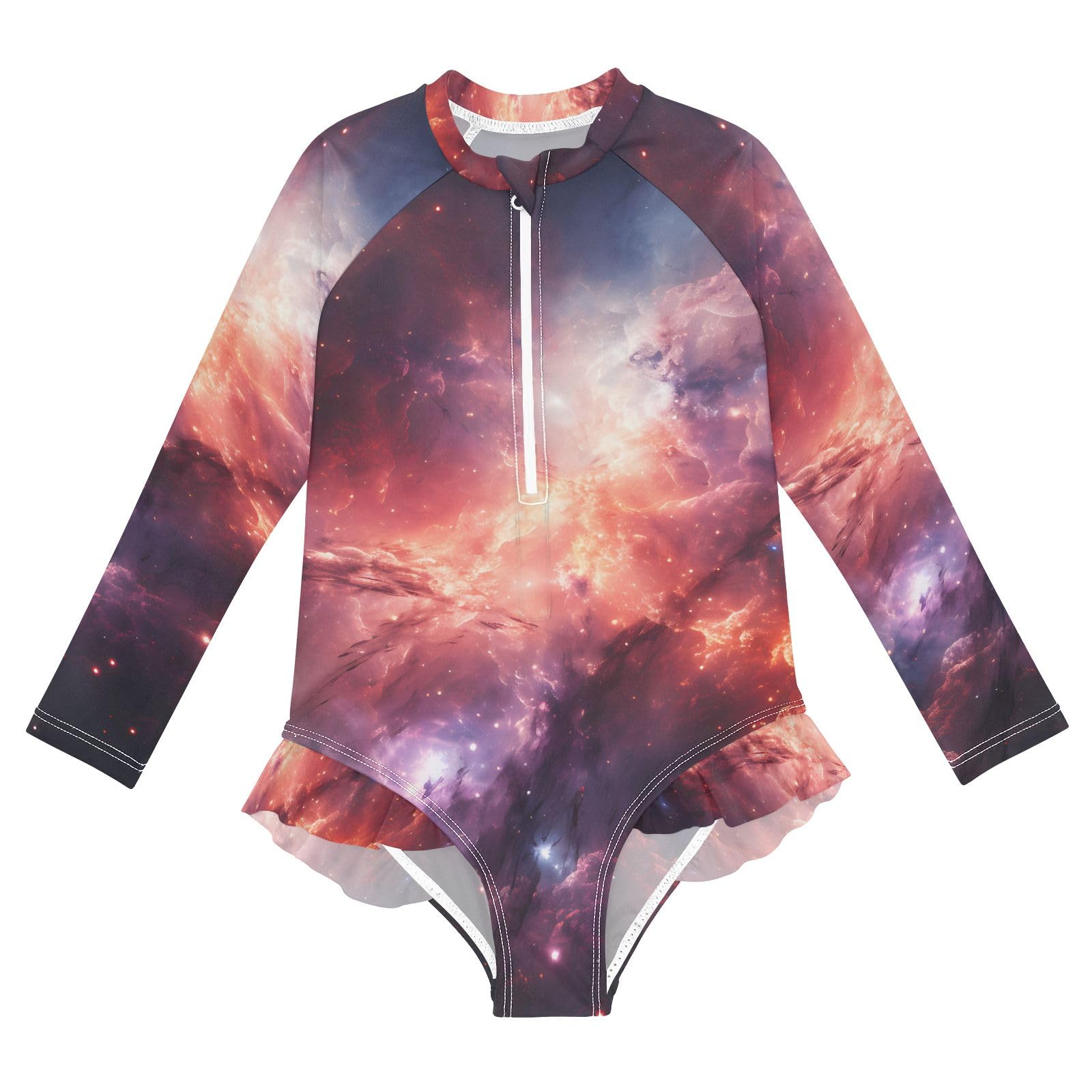 ALAZA Toddler Swimsuit Girl Bathing Suit Swimwear Rash Guard Nebula 1 Long Sleeve 3T