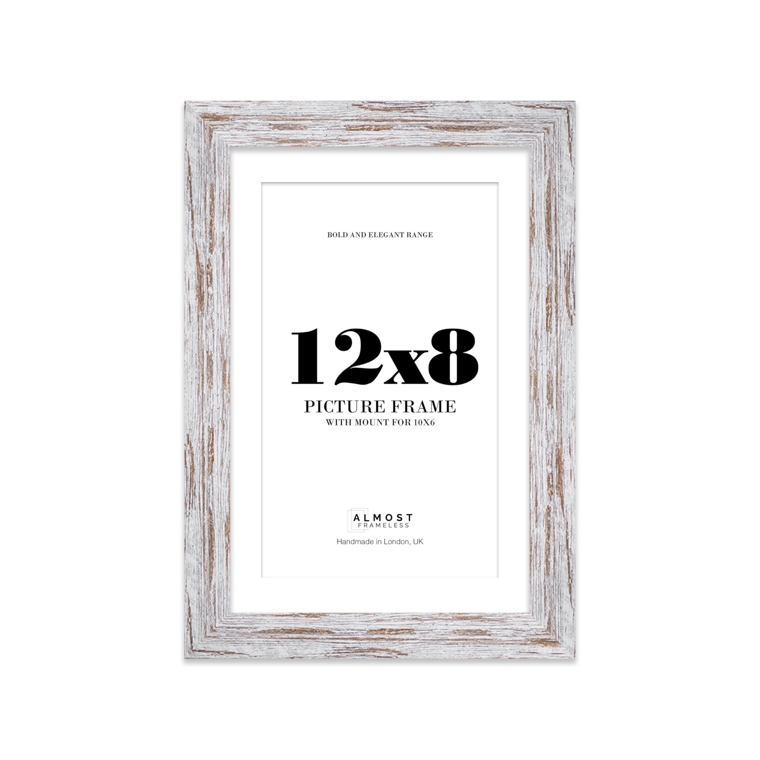 12x8 Distressed Wood Frame With Mount for 10x6 Pictures 28mm Edge Portrait and Landscape Display with Wall Hooks and Kickstand, 1 Pack