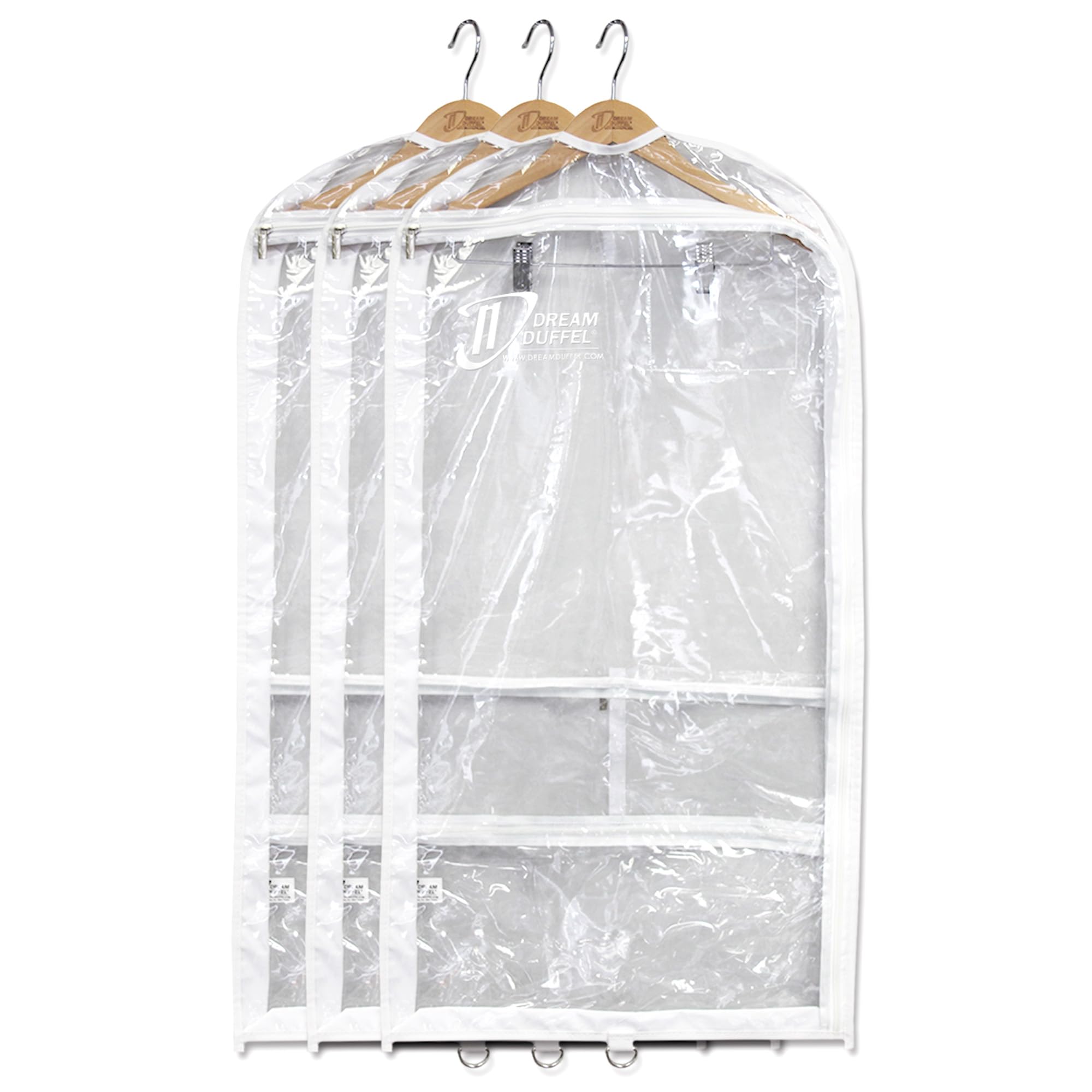 Clear Garment Bags for Dance Costumes 3-Pack Gusseted Regular-Size Side Zipper Entry Storage Pockets for Accessories 37 x18