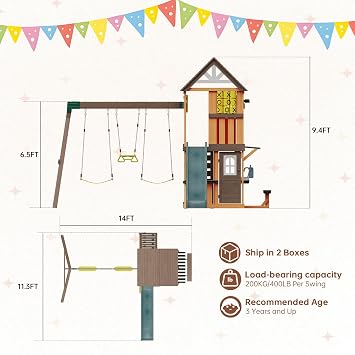 Cedar Wooden Swing Sets for Backyard,Multifunctional Outdoor Playset
