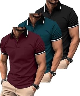ZITY Men's 3 Pack Short Sleeve Polo Shirts with Pocket - Moisture Wicking Breathable Athletic Polos for Golf Casual Wear