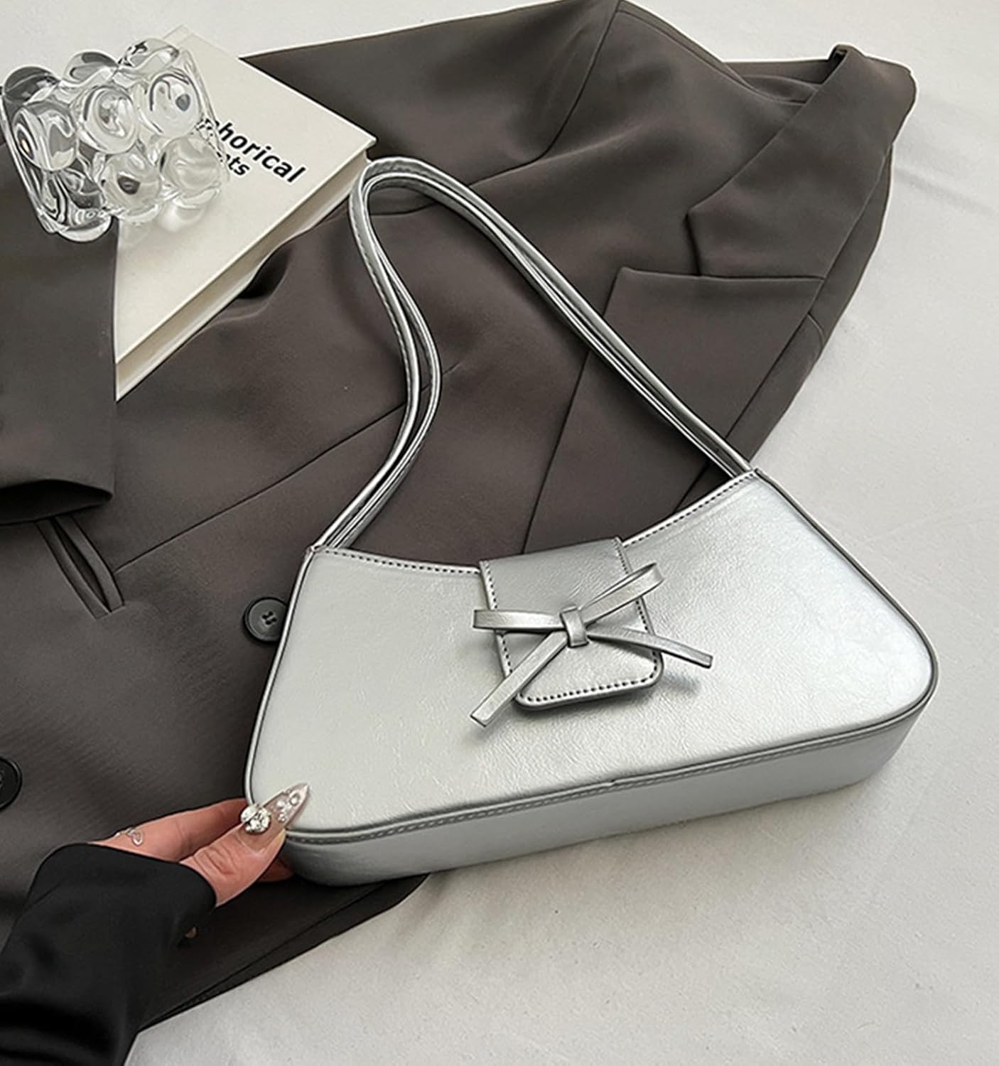 Shoulder Bag for Women, Hobo Handbags Trendy Y2K Purses Patent Leather Clutch Bag Cute Bow Purse - Image 4