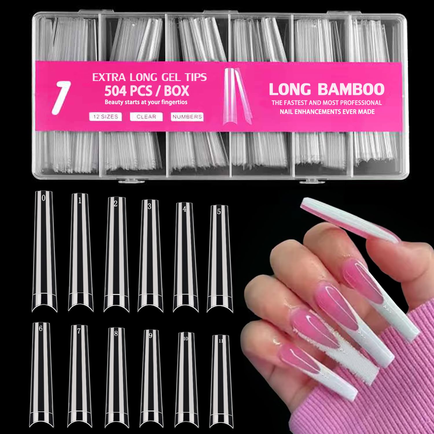XXXL Clear Acrylic Coffin Nail Tips - 504PCS