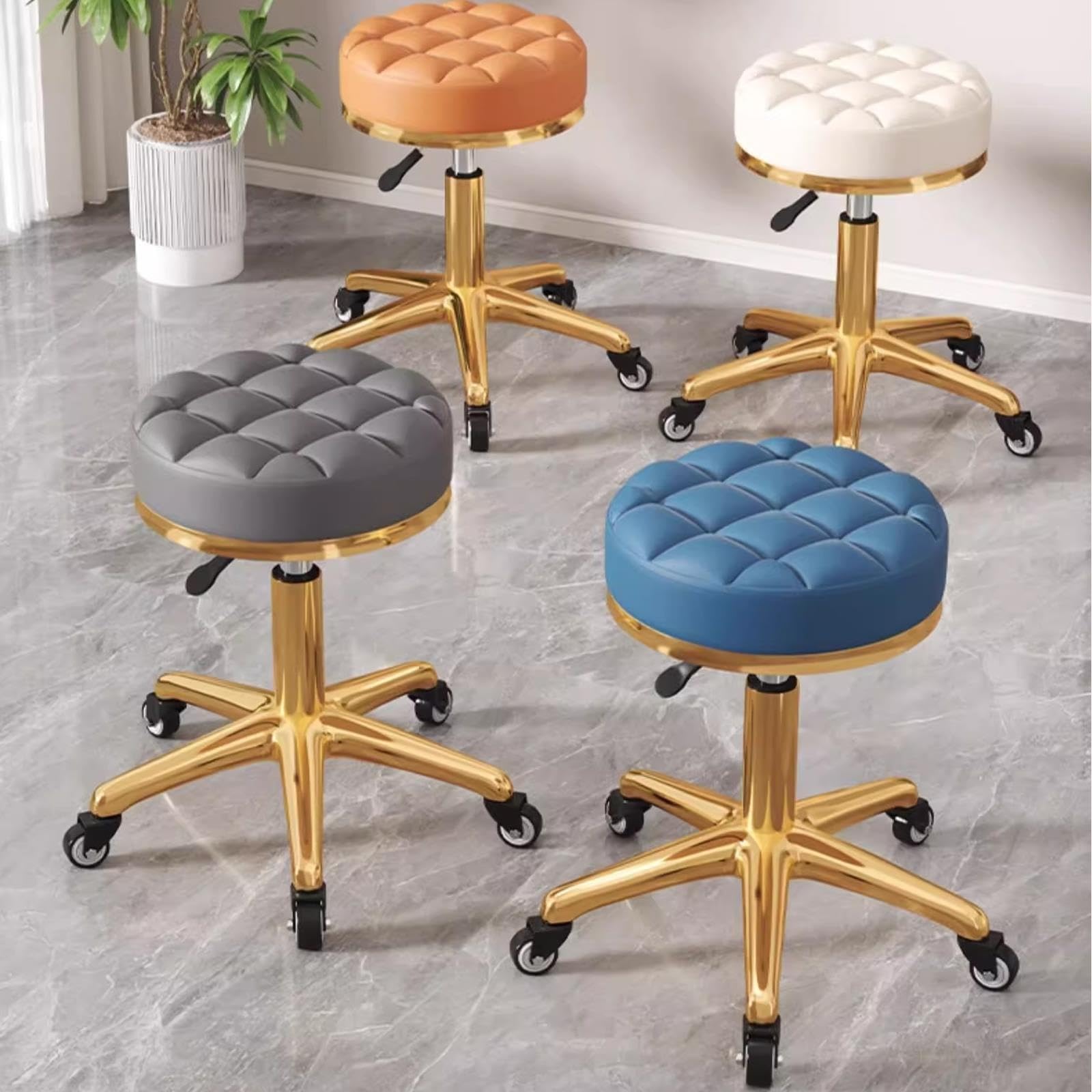 Obrotowy Stołek Skóra Regulacją Wysokości 41-54 cm Taboret Kosmetyczny