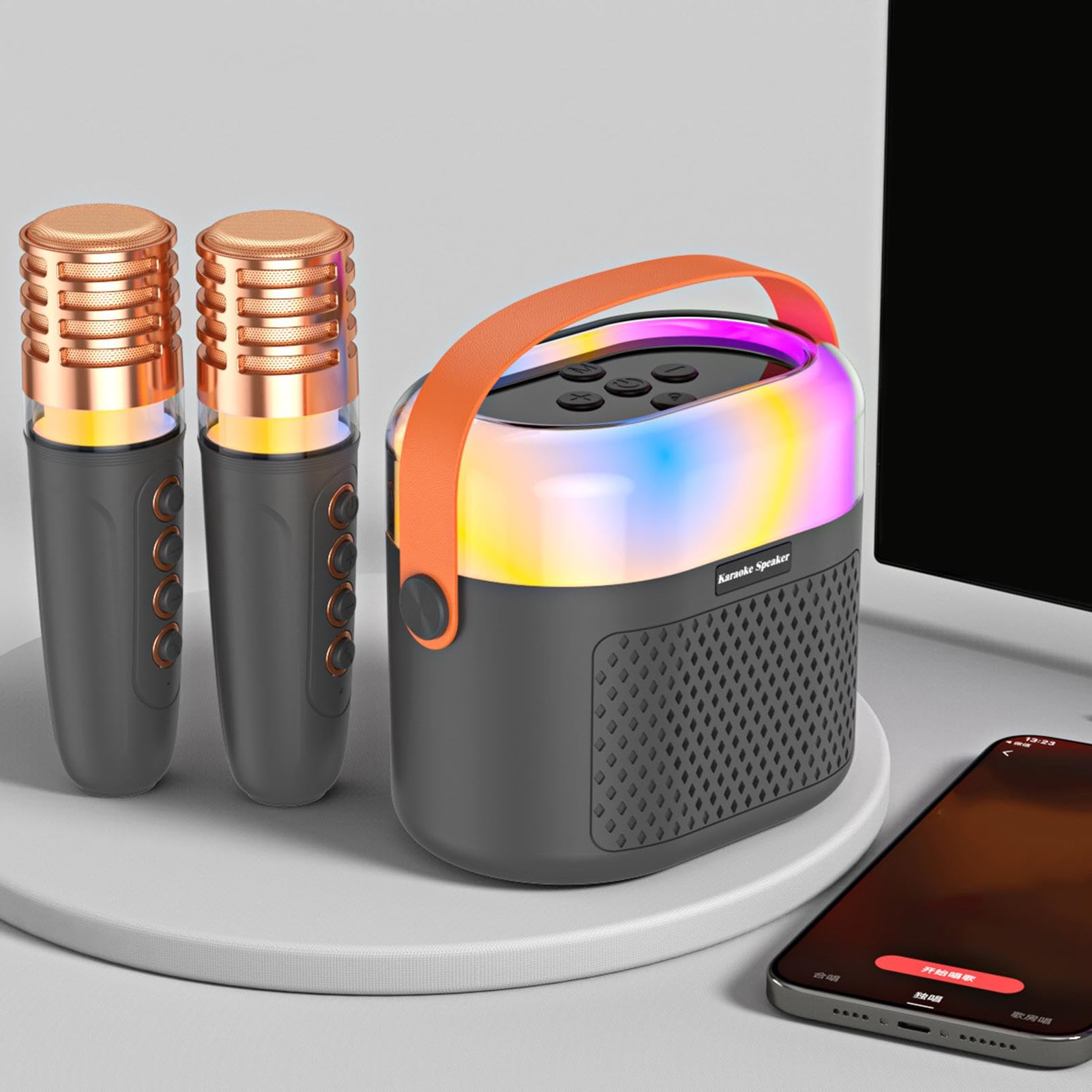Maszyna do karaoke, 1200 mAh maszyna do karaoke dla dzieci, urocza maszyna do karaoke, ma?e urz?dzenie do karaoke, 2 mikrofony bezprzewodowe, przeno? maszyna do karaoke dla dzieci K i doros?ych