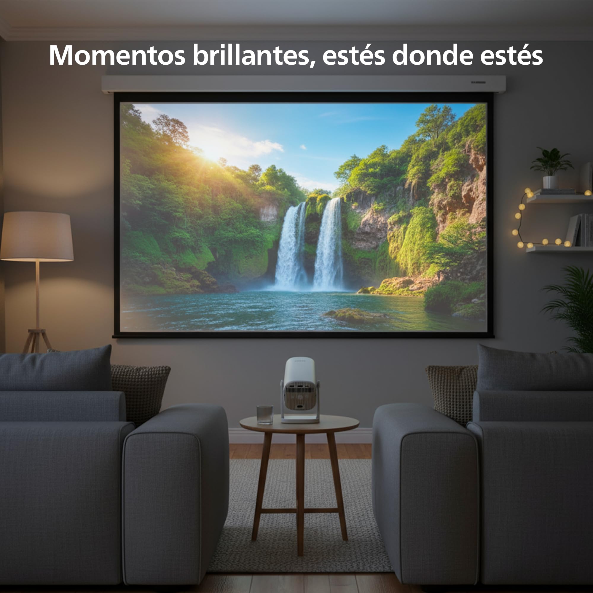 Philips, Neopix 244, Proyector de cine en casa, Full HD 1920x1080p, 250 lúmenes, fuente de luz LED, modo espejo, Wi-FI 6, sonido estéreo de 2x3 vatios, gris
