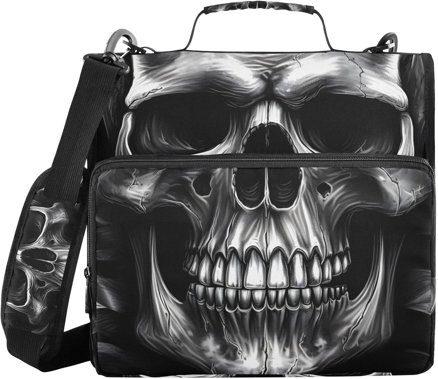 Cool American Skull 3 Ring Zipper Binder 1.5” with Shoulder Strap, 500 Sheet Capacity & Multi-Pockets for School Office Binder Organizer, Compatible with 13” Laptop Tablet