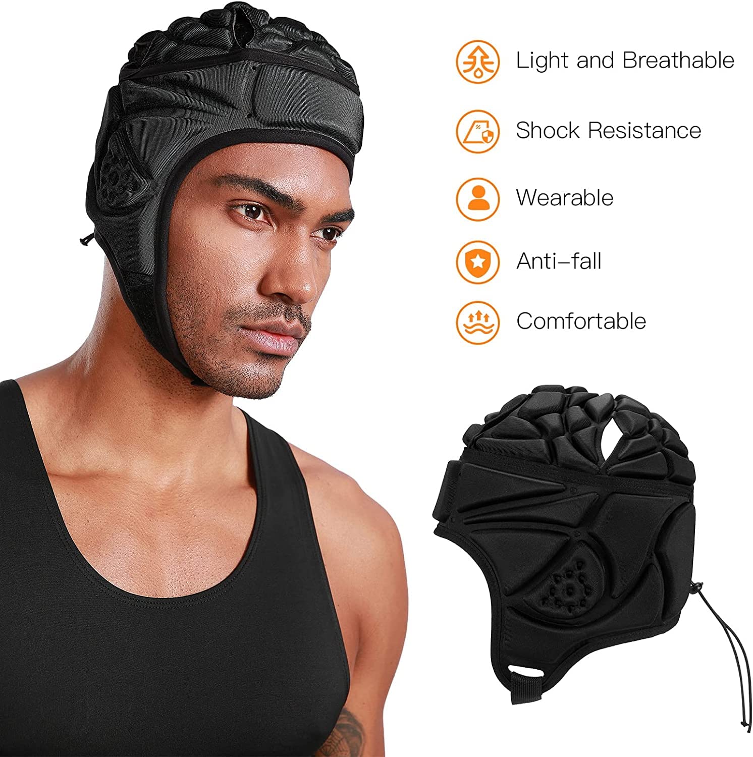 Rugby Helmet Flag Football Padded Headgear Adjustable Soft Shell Headguard Head Protection