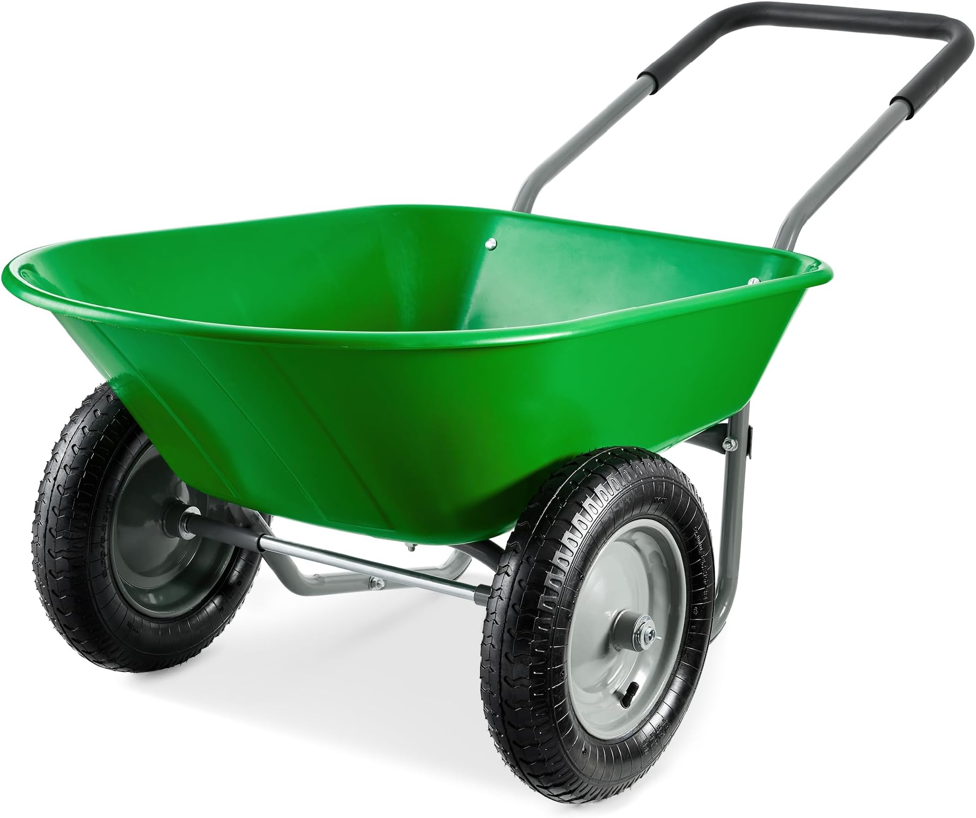 Dual-Wheel Home Utility Yard Wheelbarrow Garden Cart w/Built-in Stand for Lawn, Gardening, Construction - Bright Green