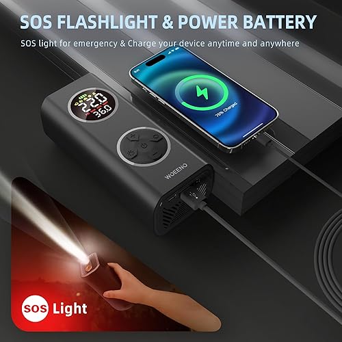 Miniatura 4 de Inflador de neumáticos, compresor de aire portátil, bomba de aire inteligente de 150 PSI para neumáticos de automóvil con batería x3, bomba de