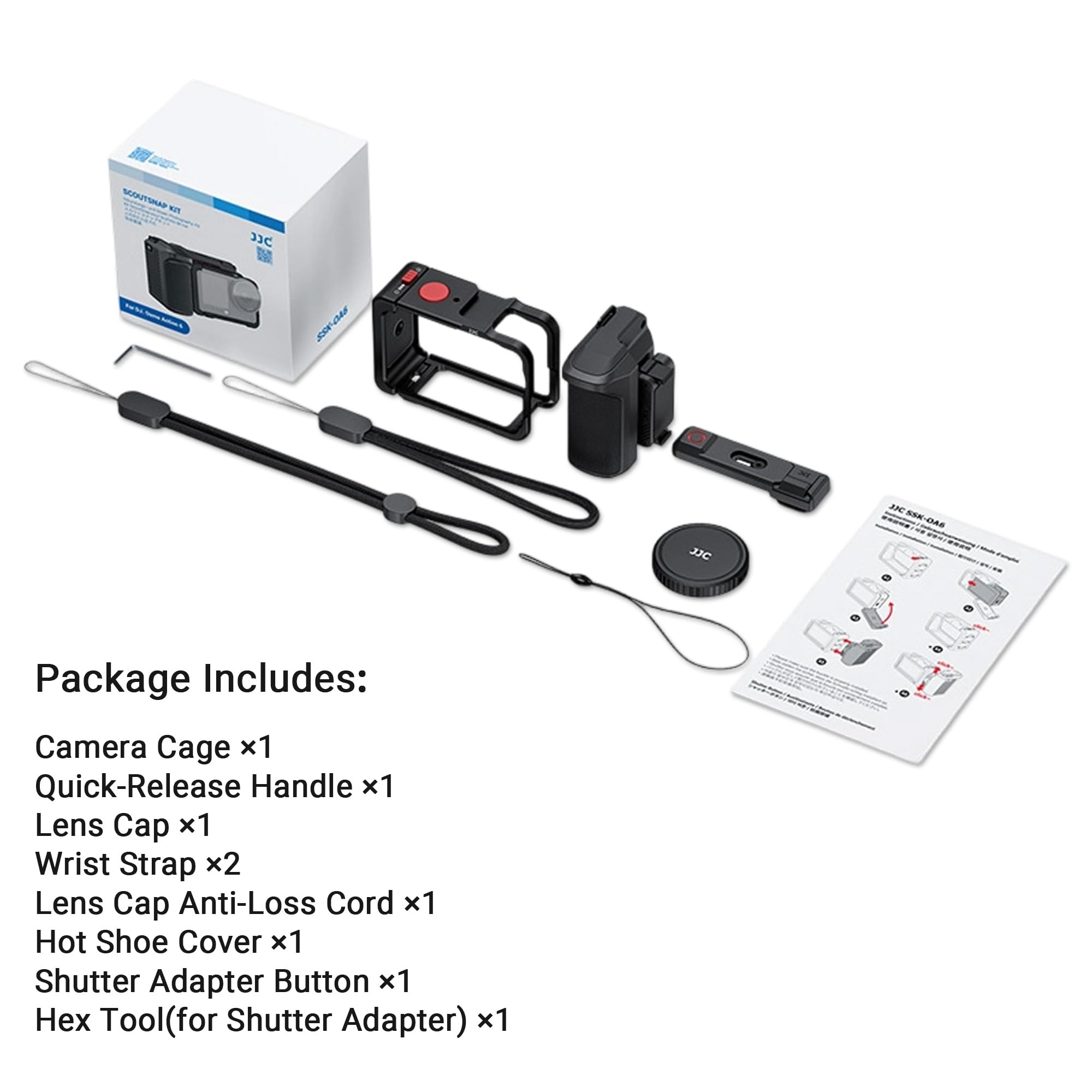 JJC Kit de agarre de calle Osmo Action 6 Cage de aluminio, marco de metal para DJI Osmo Action 6, cubierta protectora con tapa de lente y correa de muñeca, juego de accesorios para cámara de acción