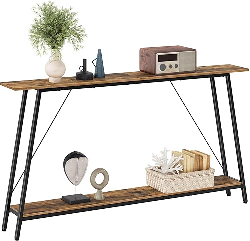 Mesa consola, mesas de sofá de 2 niveles de 63 pulgadas, mesa de entrada estrecha, detrás del sofá, mesa de pasillo delgada para entrada, sala de