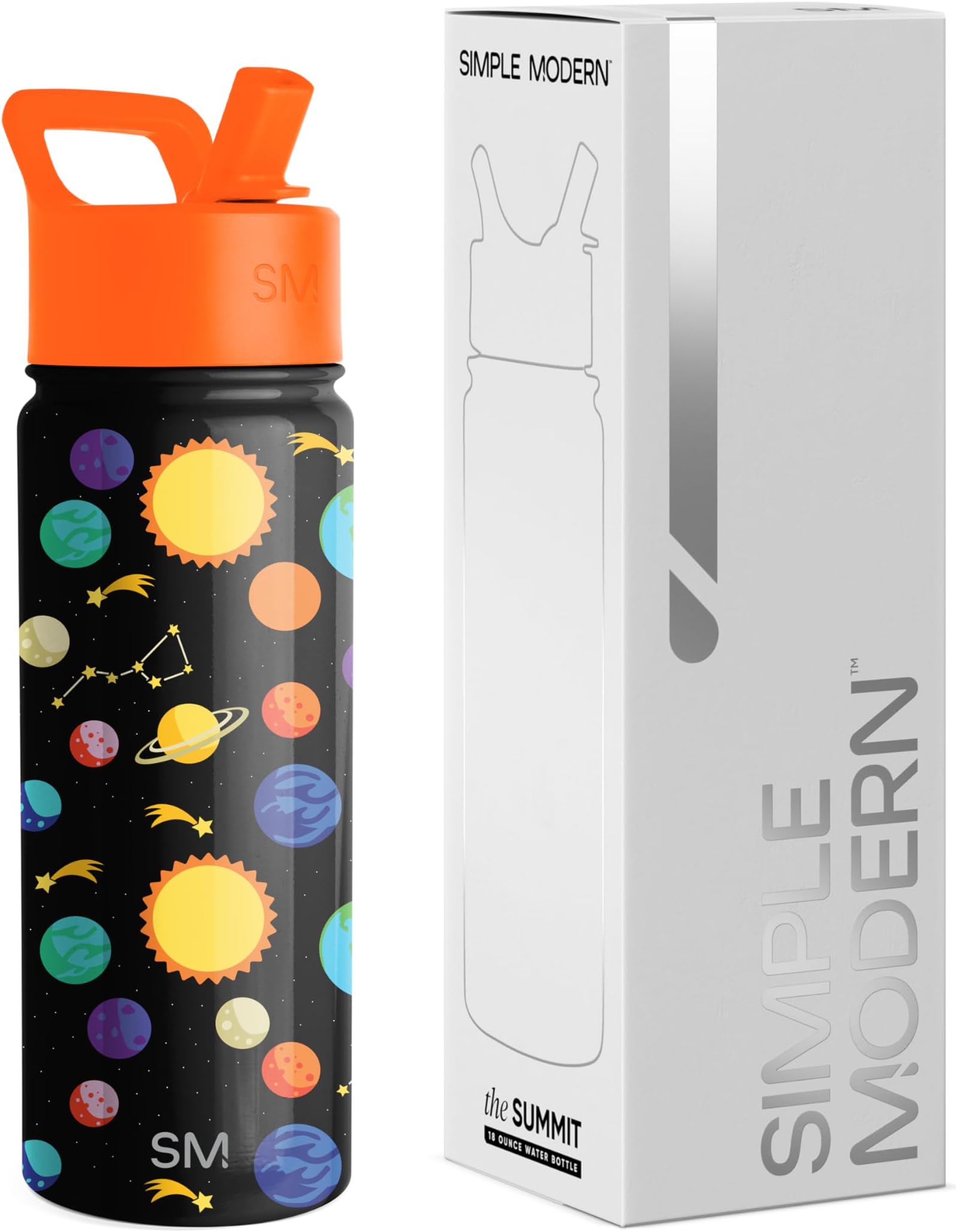 Simple Modern Kids Summit Water Bottle with Straw Lid | 18oz Stainless Steel Cup Insulated Tumbler for Toddlers, School | Solar System