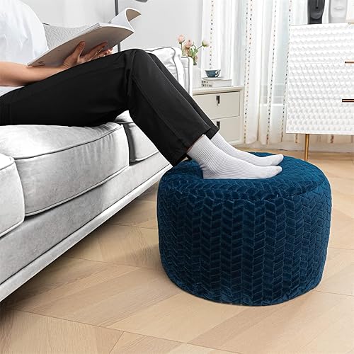 Miniatura 7 de Asuprui Puf otomano sin relleno, puf redondo sin relleno, puf redondo para el suelo, puf plegable, almacenamiento para sala de estar, dormitorio,