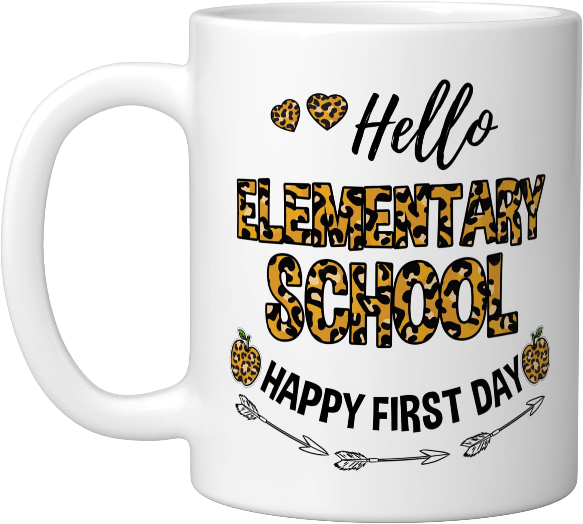 Hello Elementary School Leopard Happy First Day Ceramic Mug, White