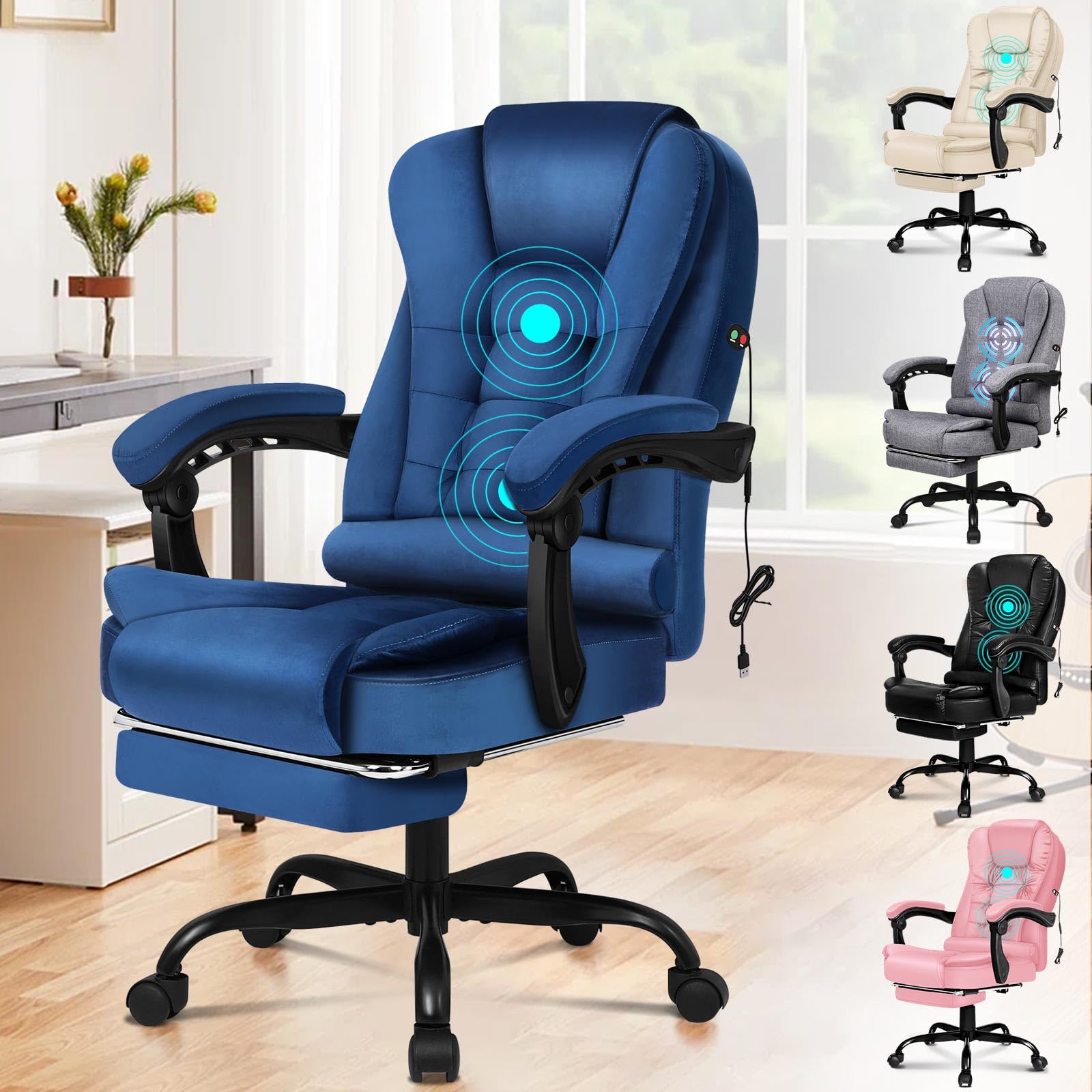 ALFORDSON Chefsessel Bürostuhl Massage Schreibtischstuhl 150°-Neigung, Computerdrehstuhl, ergonomischer Drehstuhl Ausziehbare Fußstütze, höhenverstellbarer,belastbar 180 kg, WildPU-Leder, Blau