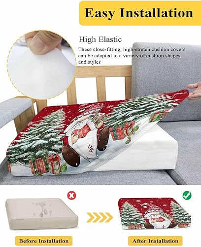 Miniatura 32 de Fundas de cojín grises para sofá de Navidad, funda elástica para sofá con parte inferior elástica, fundas de sofá de invierno con muñeco de nieve