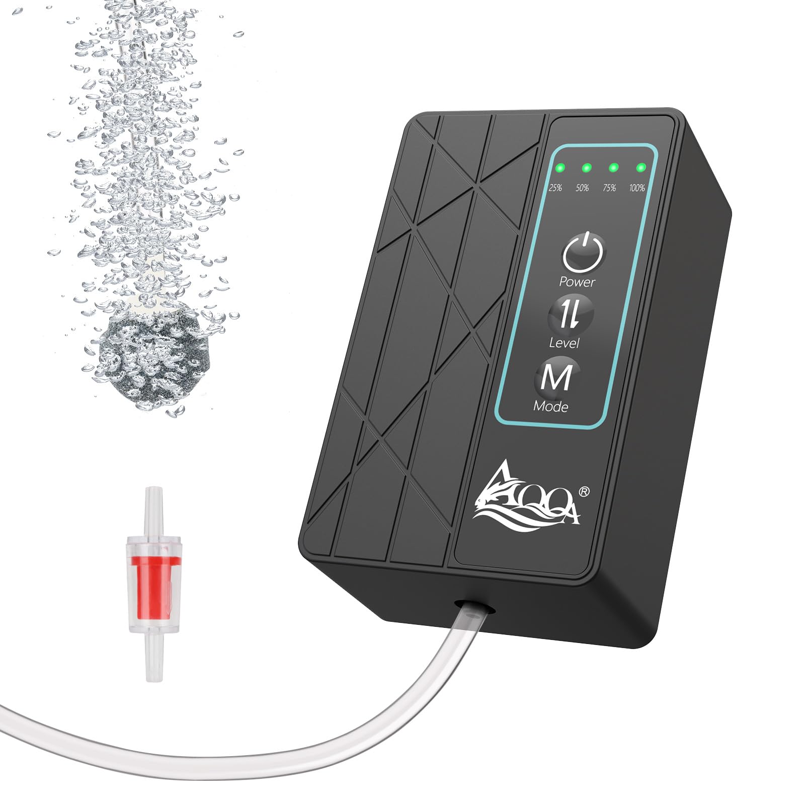 AQQA Aquarium Air Pump 30GPH, USB Rechargeable Battery Powered Fish Tank Air Pump, Adjustable Air Flow Silent Aerator Oxygen Pump for Outdoor Fishing Indoor Power Outages Up to 60 Gallons Tank 2W