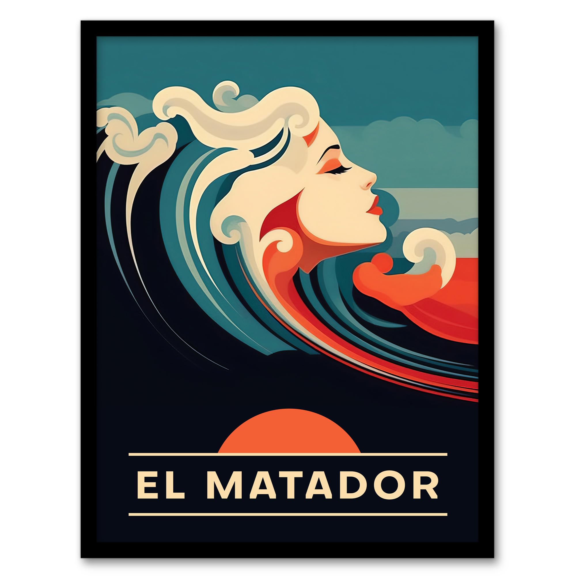 Artery8 The Seaside Calls El Matador Beach California USA Sunset Woman of the Waves Sea Siren Ocean Artwork Framed Wall Art Print A4