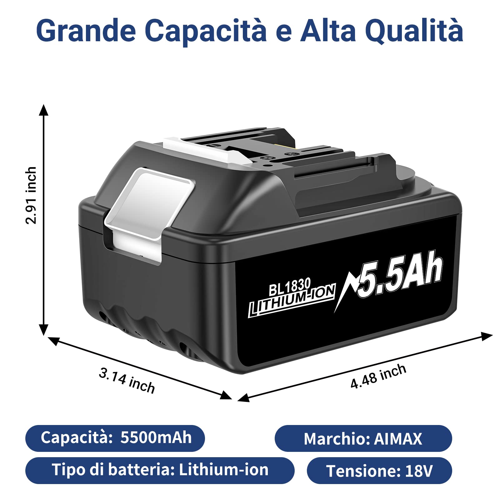 AIMAX Baterías de Repuesto para Makita 18V 5.5Ah, Batería de Recambio 18V BL1860B BL1820B 1830B 1840B 1850B, Compatible con Makita 18V Adecuado con el Cargador Original 18V