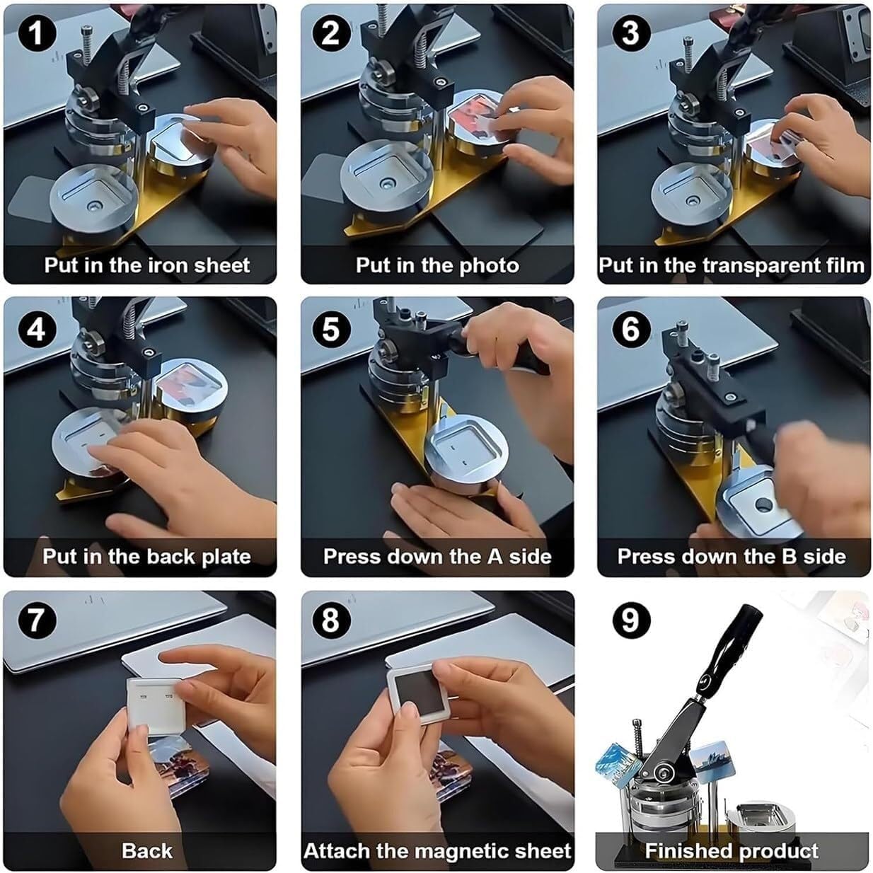 Button Badge Maker, 50 * 50mm Fridge Magnet Button Badge Punch Press Kit, DIY Pin Button Maker with 100pcs Button Parts, for Advertising Gift Making Machine