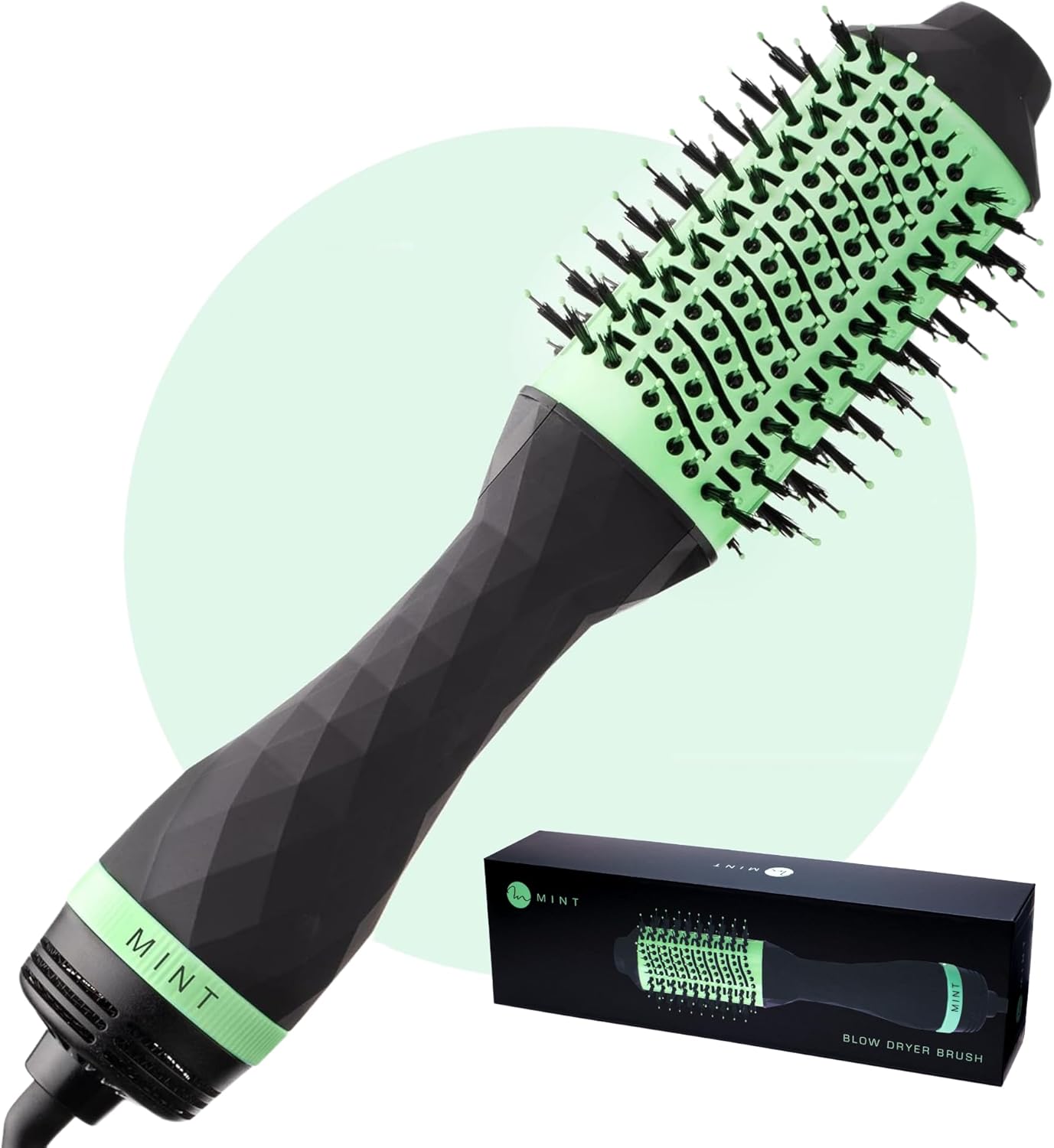 MINT Professional Series 5-in-1 Ionic Hair Dryer Brush, Black & Mint Green - Powerful Frizz-Eliminating Blowout Brush Straightens, Volumizes, Smooths, and De-Frizzes for Fine/Thick Hair