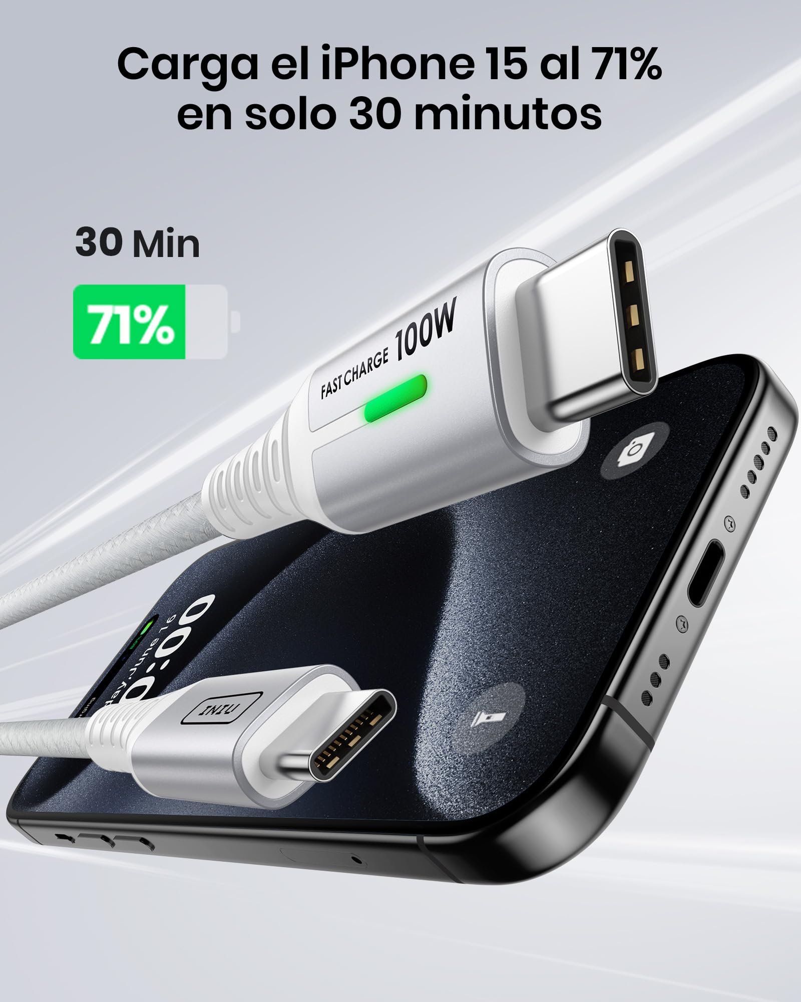INIU Cavo USB Type-C to Type [2m+2m, Bianco] 100W PD 5A Cavo USB C USB C QC4,0 Nylon di Ricarica Rapida Tipo C a USB C compatibili con Samsung S21 S20 Note iPad MacBook Pro Huawei Xiaomi.