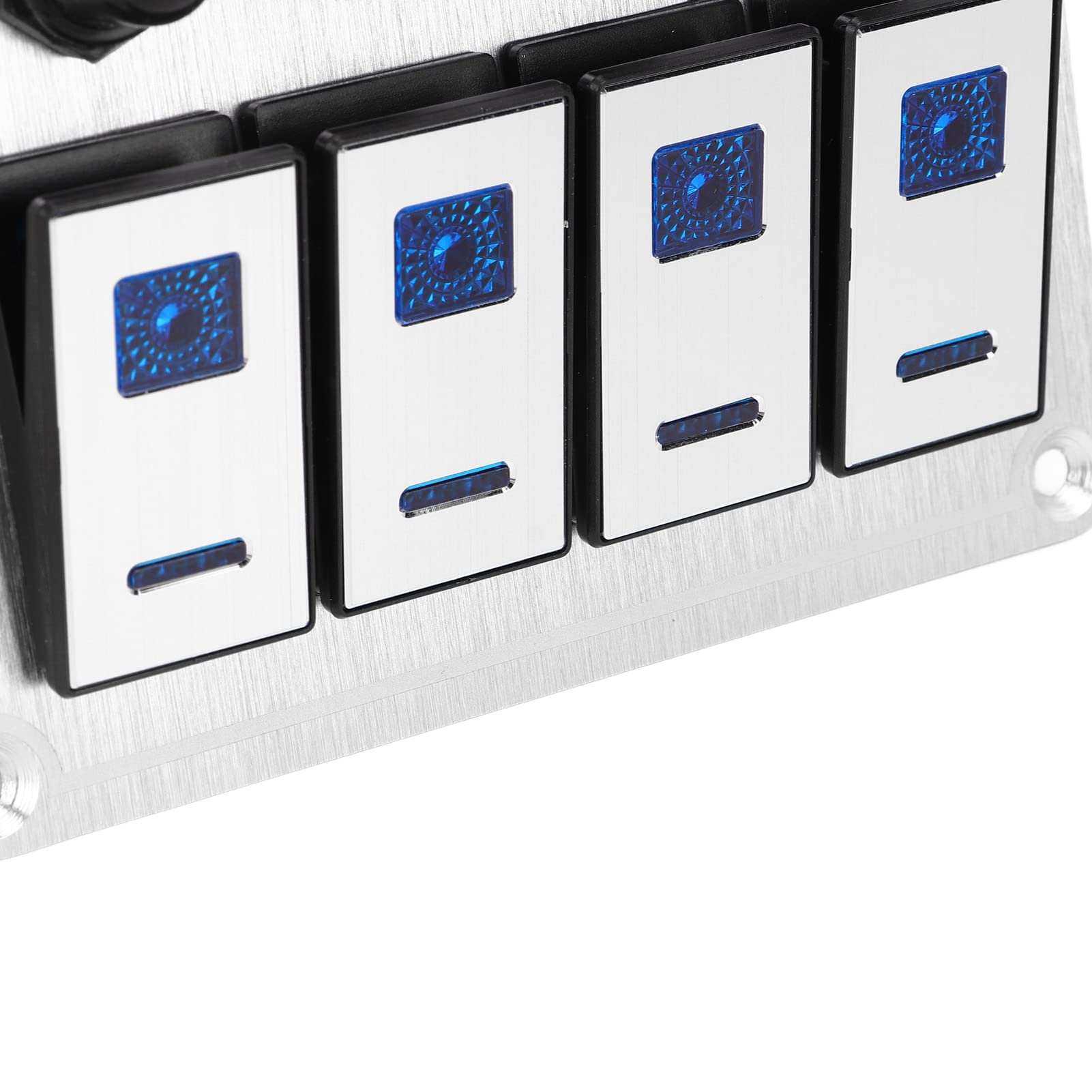 Pannello interruttori a bilanciere a 4 vie, Pannello interruttori a levetta per barche marine, Interruttori in lega di alluminio con doppia luce blu, Pannello interruttori SPST