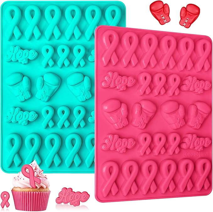 ake Breast Cancer Ribbon Chocolate Mold with 4 Different Shapes, 26Cavity