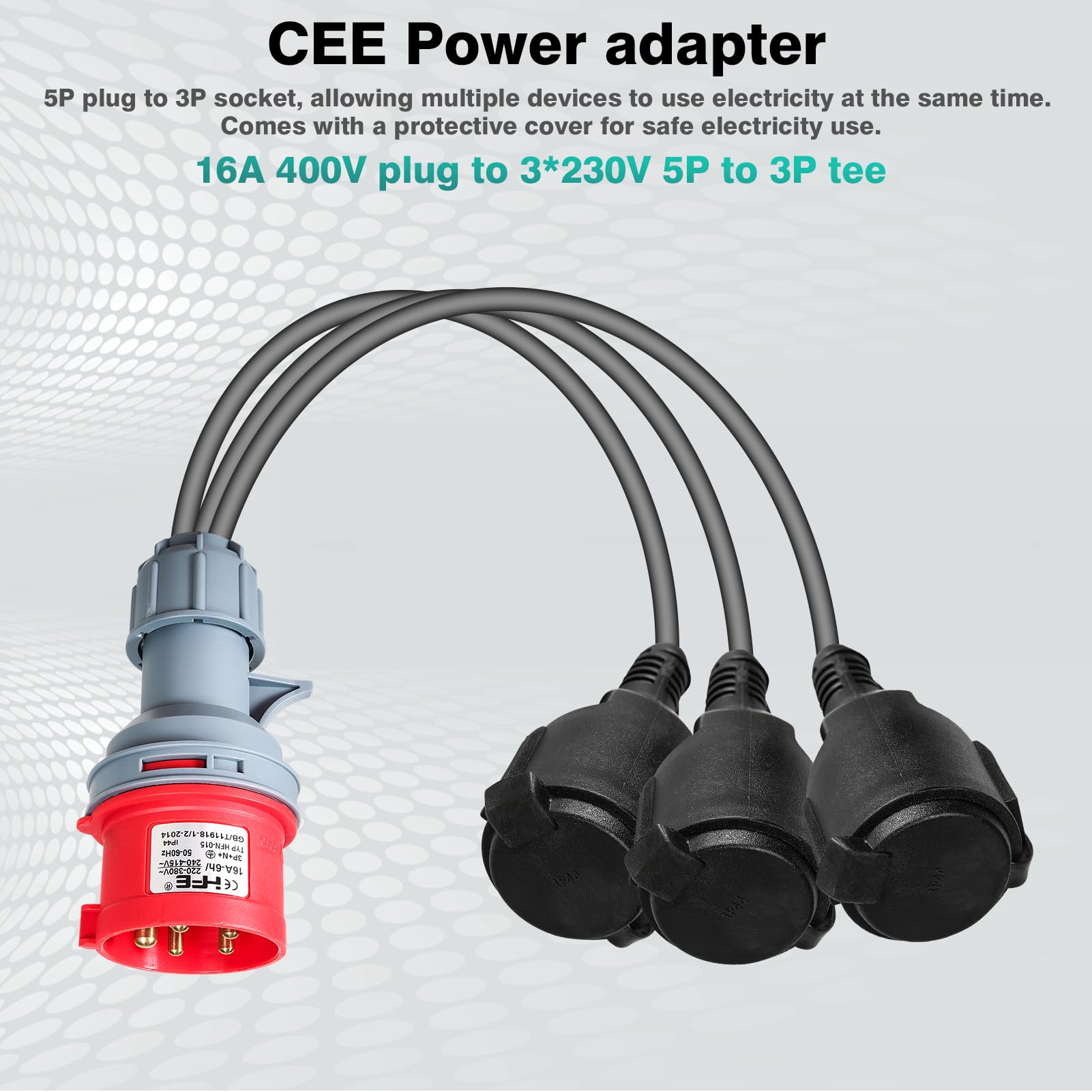 CEE Starkstrom Adapter, CEE Adapter Kabel Kupplung. CEE Stromadapter 16A 400V Stecker auf 3x230V Kupplung 3x1,5mm² Gummikabel Hochstromverteiler für die Ladeumrüstung für Wohnmobile und Yachten