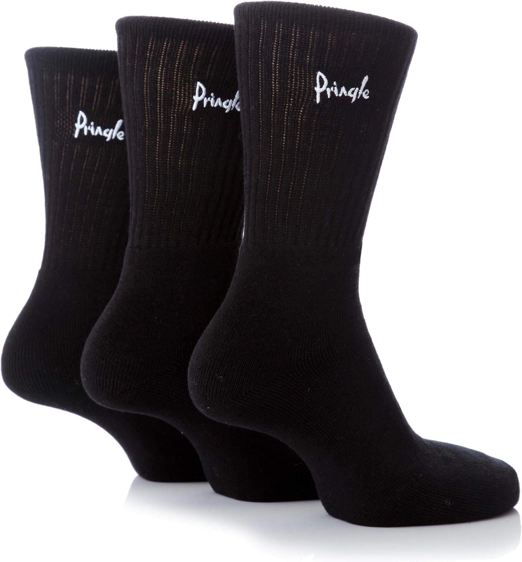 Pringle of ScotlandPringle Men's Full Cushioned Cotton Ribbed Sports Socks, Padded Crew Length Athletic Socks in Black, Grey and White, 7-11 and 12-14 in 3 Pair Pack