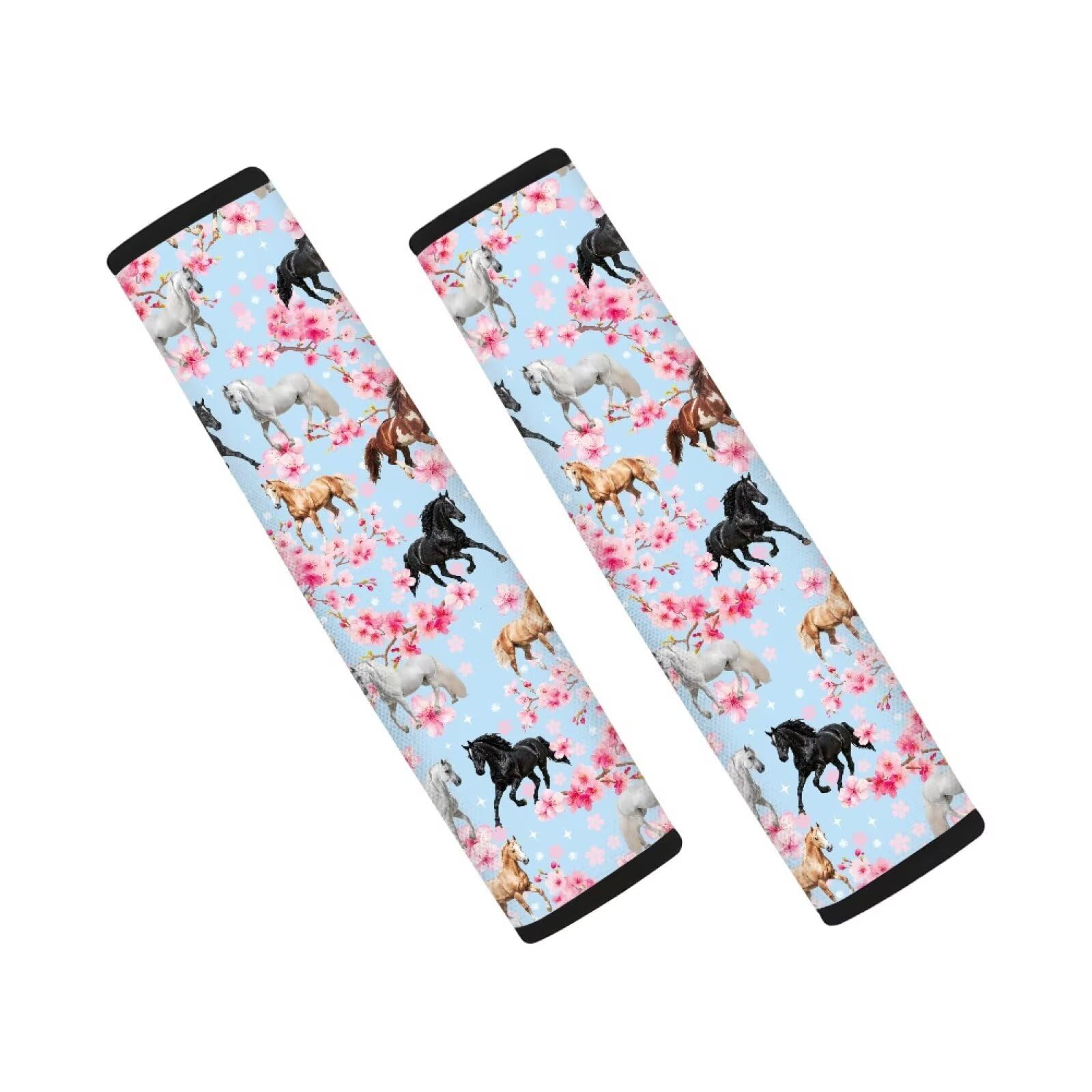 AFPANQZ Horse Cherry Blossoms 2 Pack Car Seat Belt Pads Covers Harness Universal Fit Cute Safety Seatbelt Comfortable Pads Cushion for Adults Kids Non-Slip Shoulder Straps