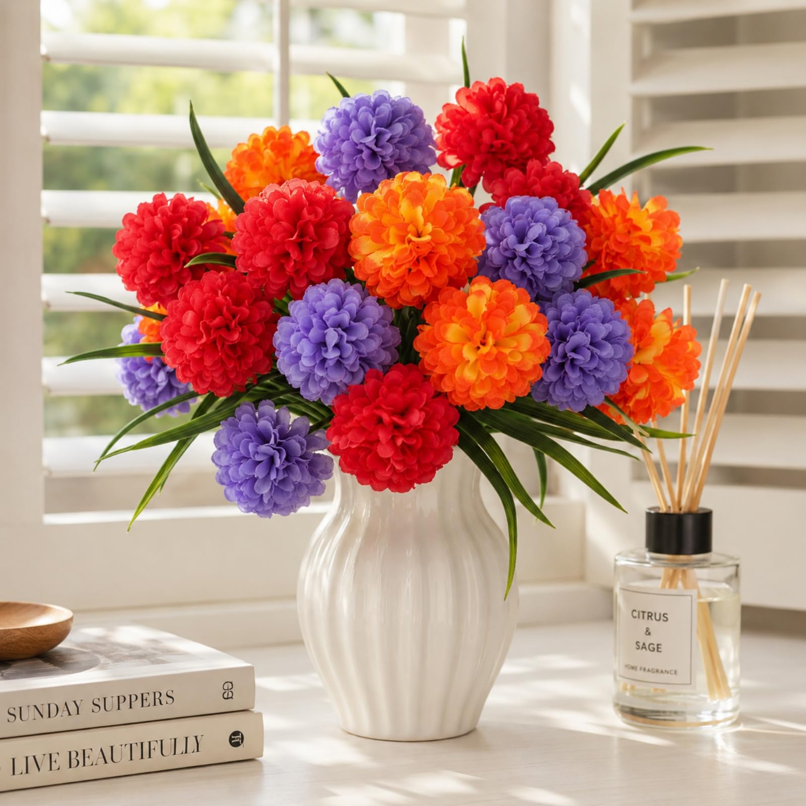 astylishome Artificial Hydrangea Flowers 21 Heads Silk Small Ball Flowers for Home Garden Party Office Decoration Bridal Wedding Bouquets Floral Arrangement F4834