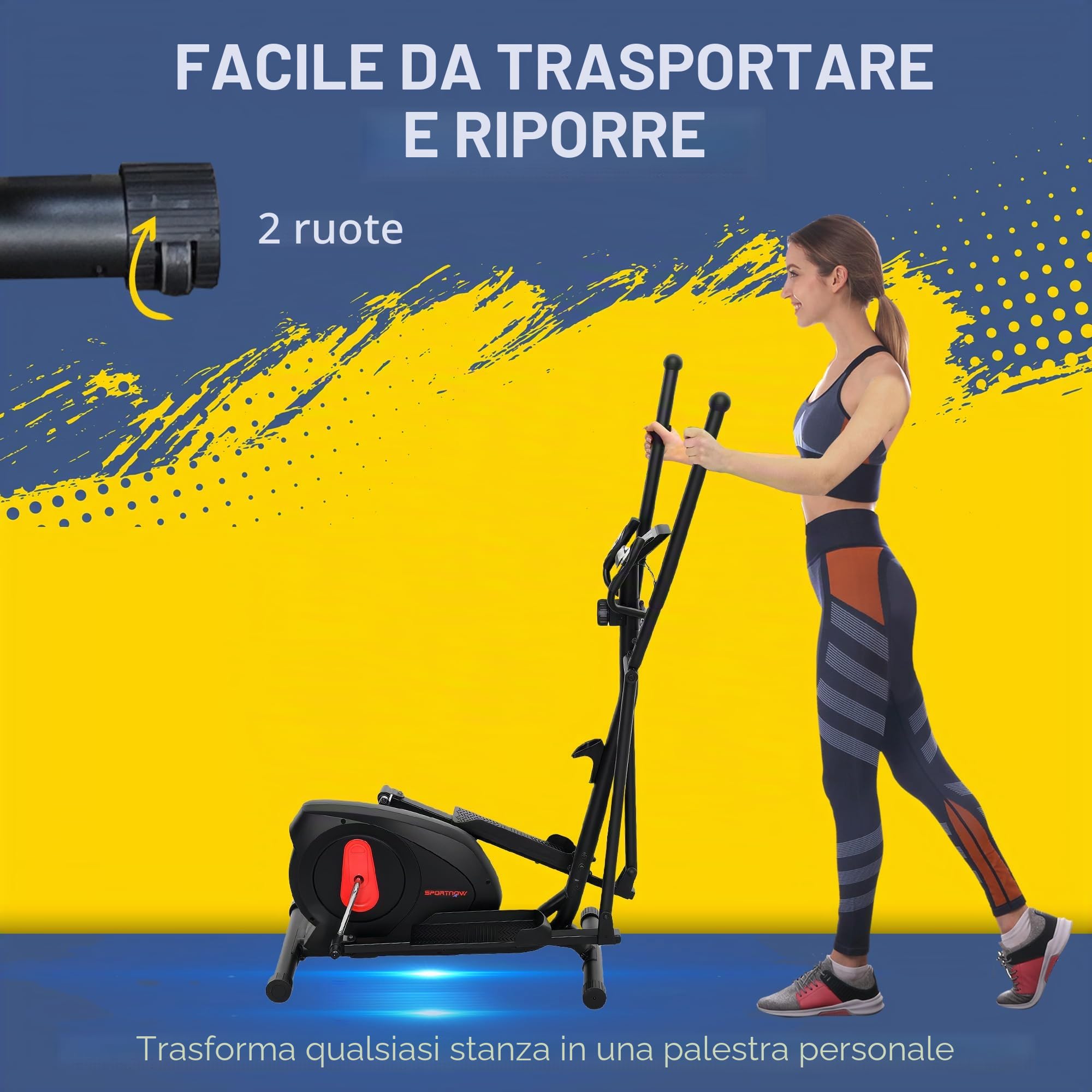 SPORTNOW Ellittica domestica ultra silenziosa, ellittica magnetica con 8 livelli di resistenza, cyclette con display a LED, sensore di pulsazioni, portabottiglie e ruote, nero