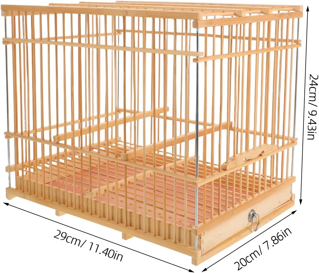 Generic Bamboo Small Bird Cage Outdoors Bird Carrier Case with Removable Tray & Hook Lightweight Parrot Cage for Finch Canary and Parakeet 11.40x9.43x7.86in