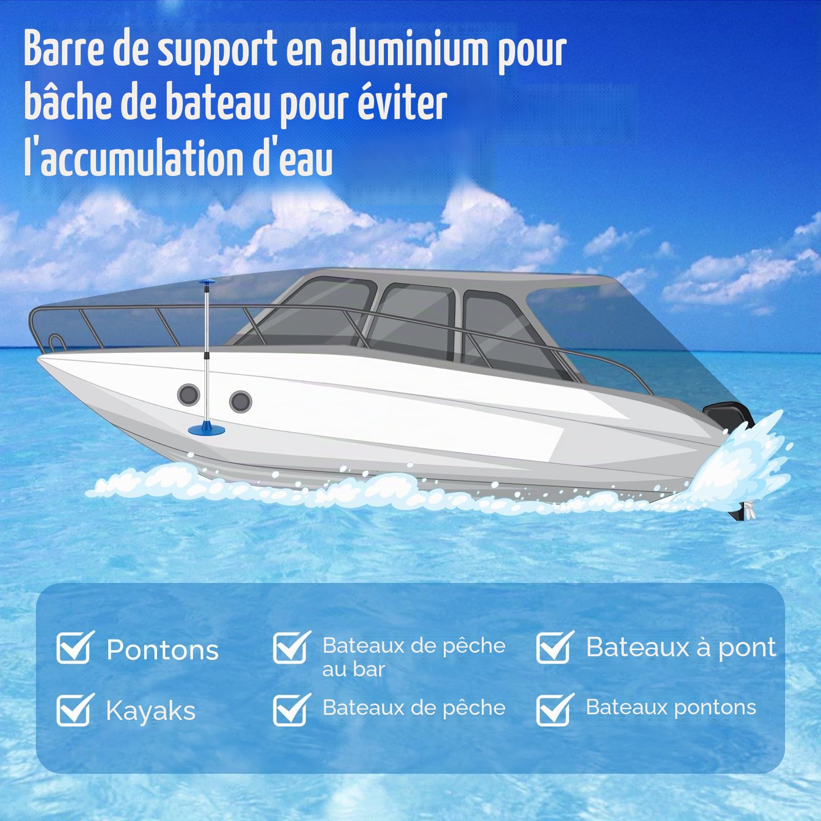 KOMCLUB Support pour Housse de Bateau en Aluminium léger | Perche télescopique en aluminium en 3 parties, dotée d'un système de verrouillage rapide interne robuste