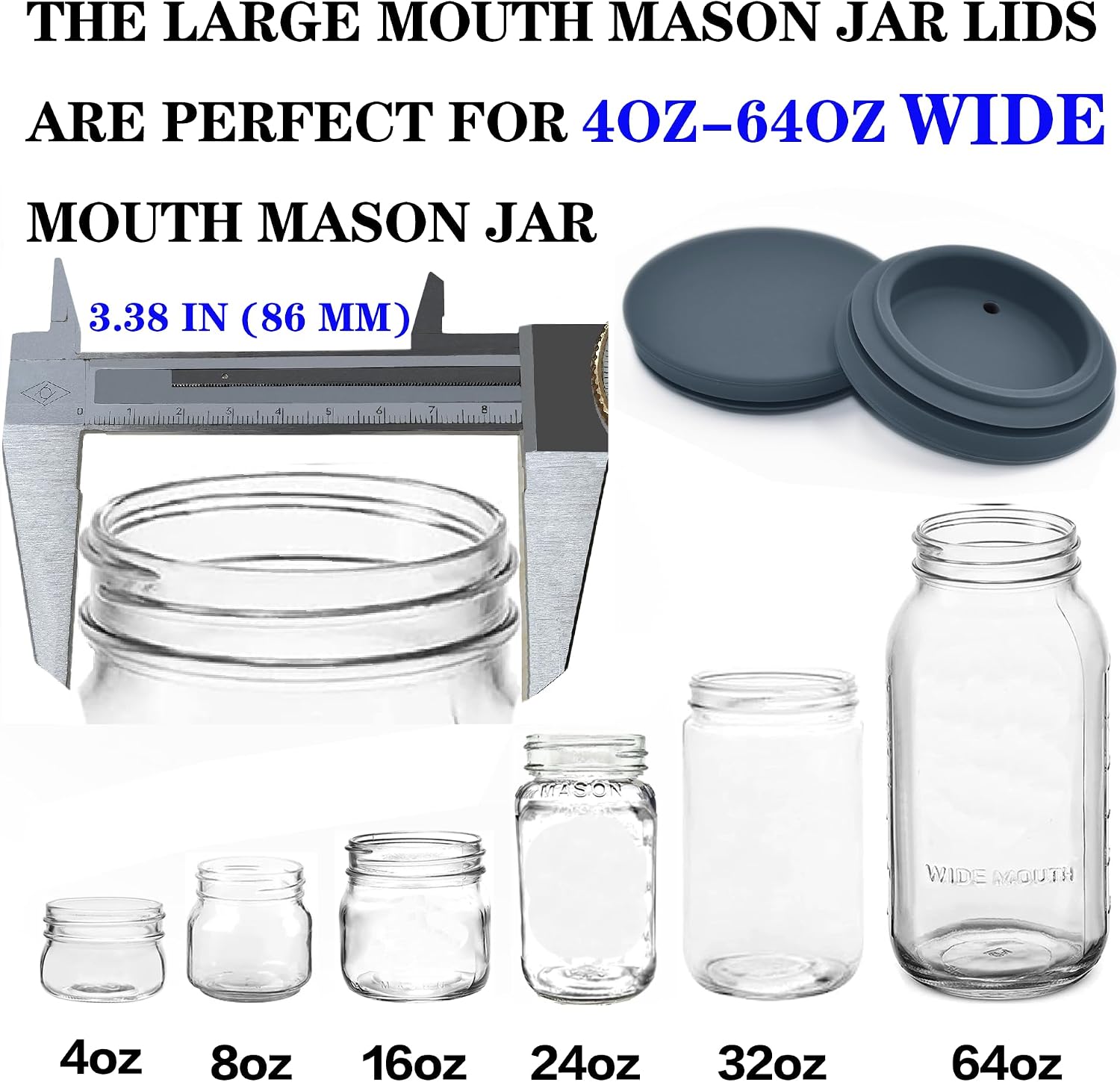 Wide Mouth Mason Jar Lids - Large Mouth Canning Lids Fit for All Wide Mouth Mason Jars,Food Grade Silicone Mason Jar Caps,Dishwasher Safe,Leak Proof Reusable Lids,5 Pack image 2
