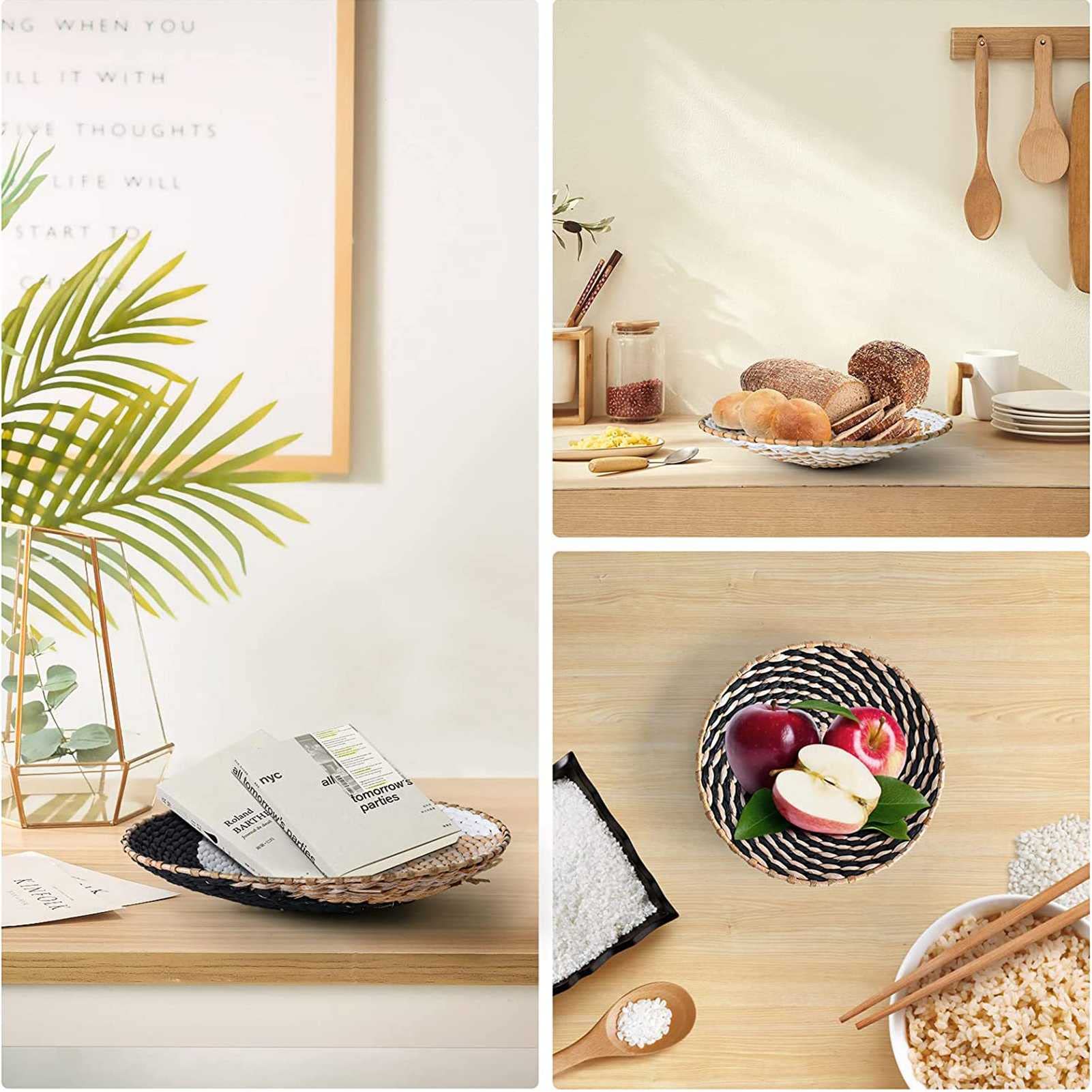 dekoracje ścienne, Ręcznie wykonany wiszący kosz ścienny, zestaw 3 elementów - rattanowy, dekoracja ścienna naturalny wystrój boho wiklinowy