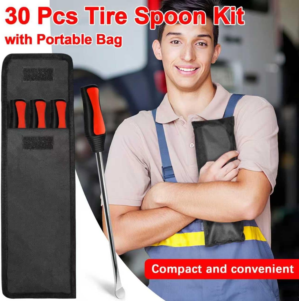 14.5" Tire Spoons Tool Set for Motorcycles Dirt Bike Lawn Mowers Iron Installation,3 Pcs Tire Bar Removal Mounting 10 Pcs Valve Cores,Rim Protector,Valve Changer Kit