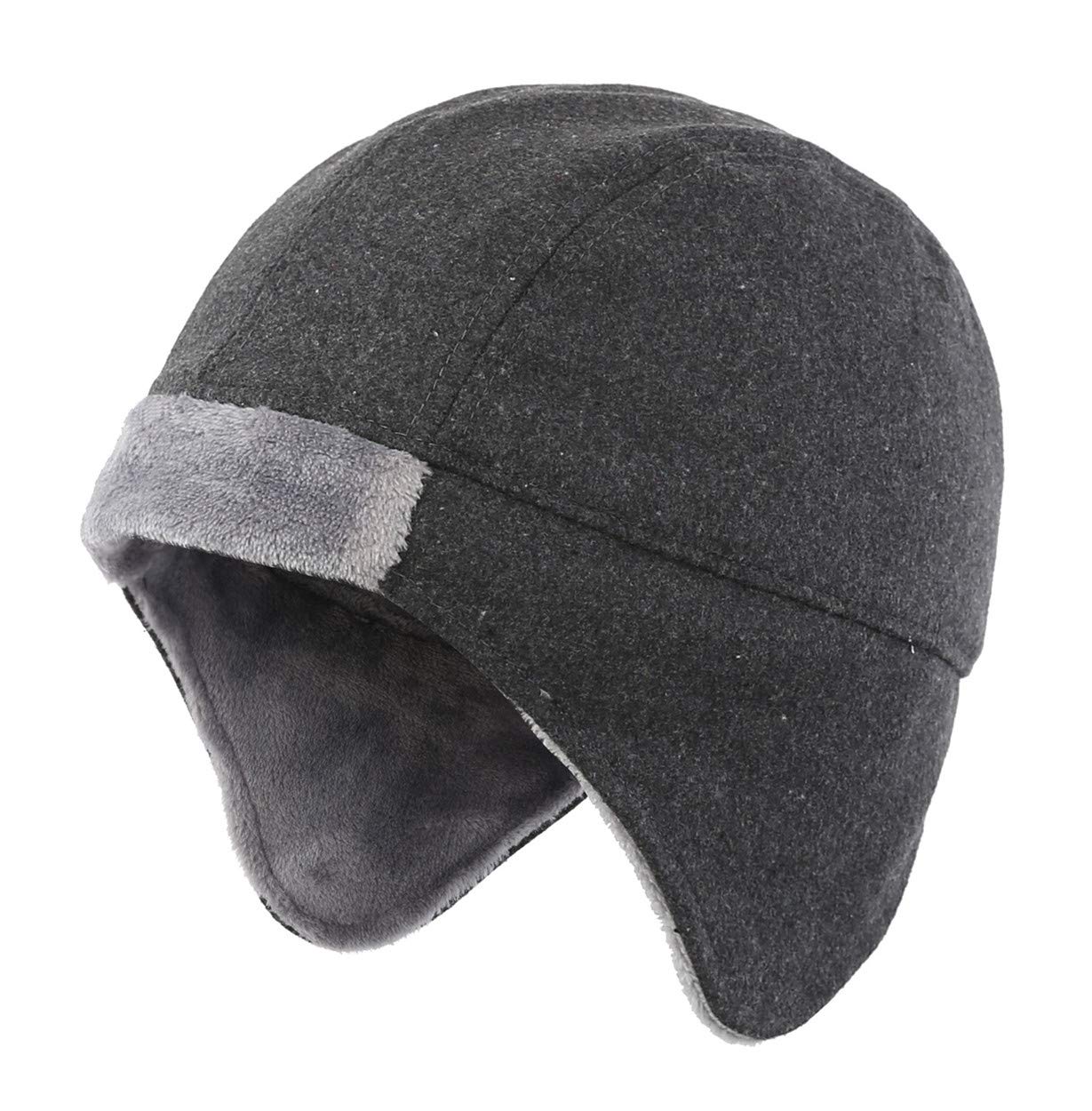 Magracy Men's Grey Warm Fleece Lined Earflap Beanie Windproof Skull Cap Winter Ski Hat
