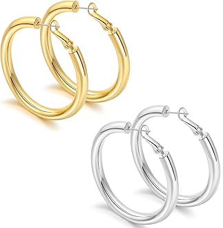 sovesi Chunky Gold Hoop Earrings for Women with 925 Sterling Silver Post, 14K Gold Plated Small Thick Gold Hoops Earrings for Women