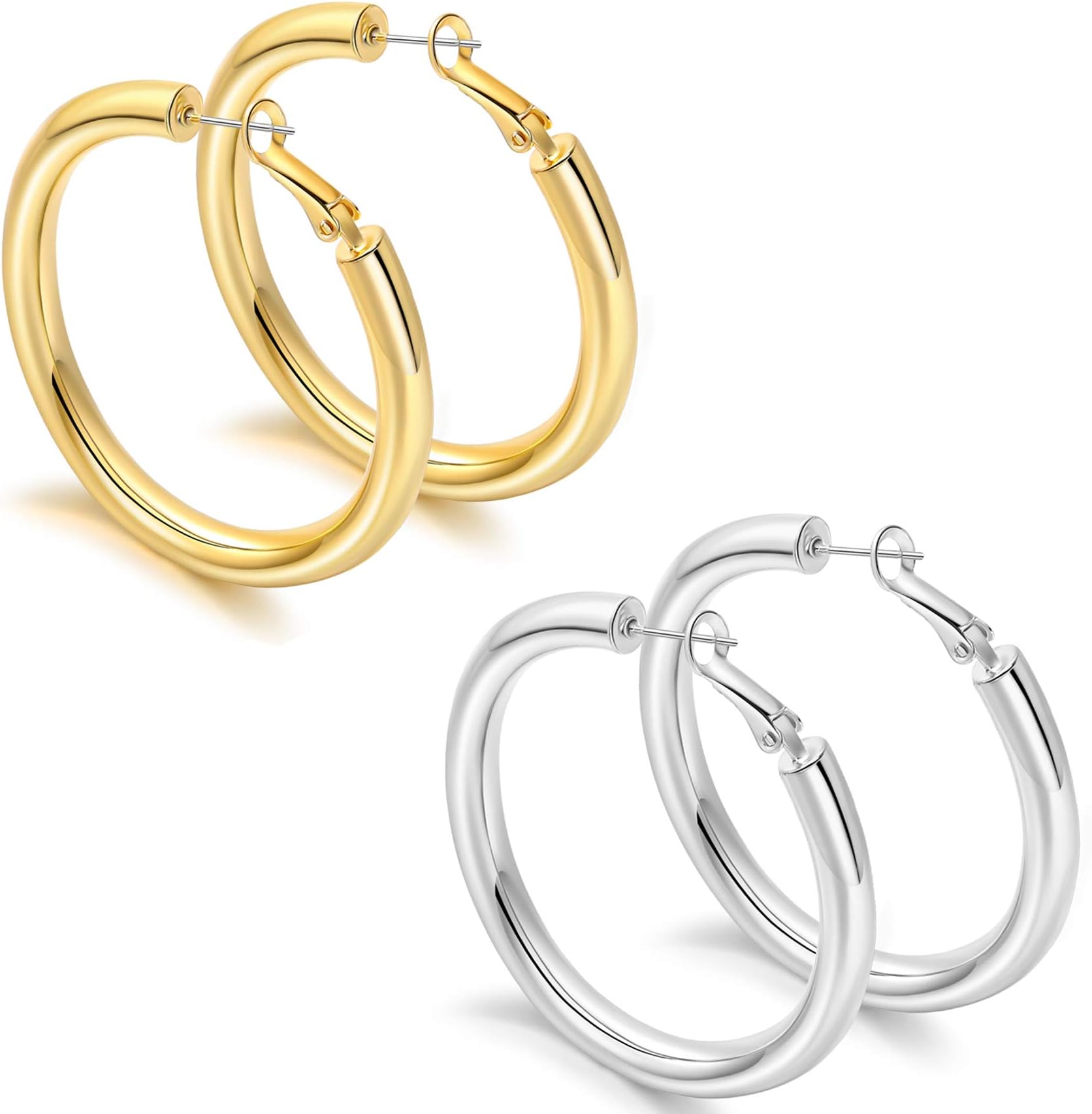 sovesi Chunky Gold Hoop Earrings for Women with 925 Sterling Silver Post, 14K Gold Plated Small Thick Gold Hoops Earrings for Women
