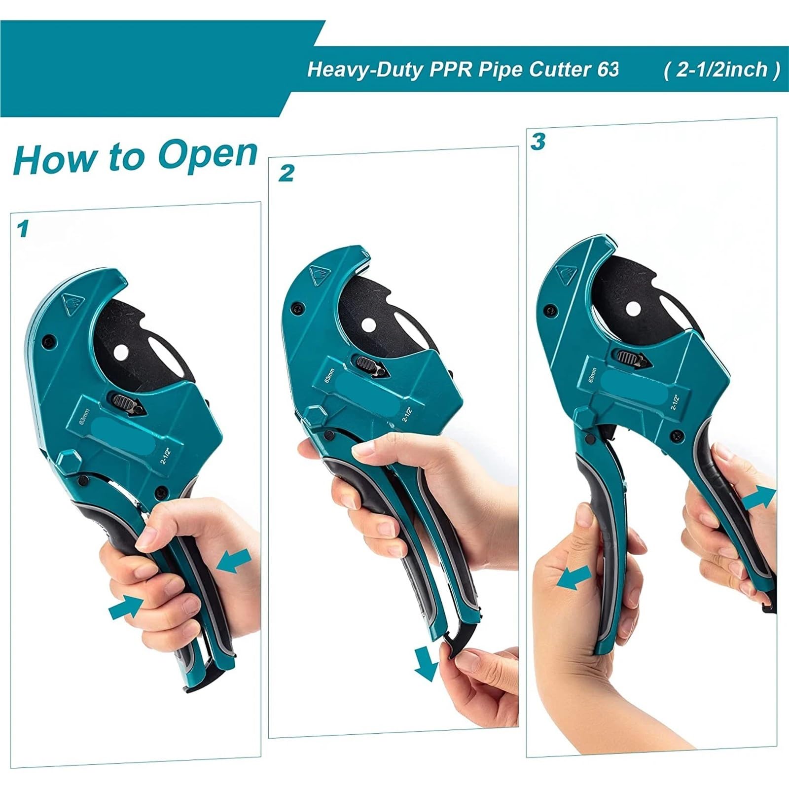 Cortador de tubos y PVC con trinquete, herramienta corte rápido una sola mano cuchilla repuesto for cortar 63,0 mm Para Cortar