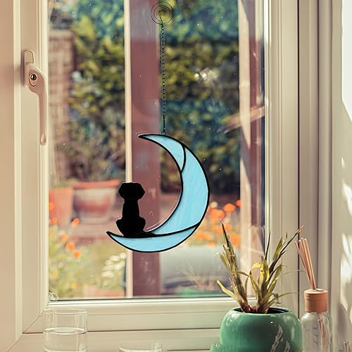 Miniatura 9 de BOXCASA Regalo de condolencias para perros con vitrales en la luna, regalos conmemorativos para perros negros para pérdida de mascotas, regalos de