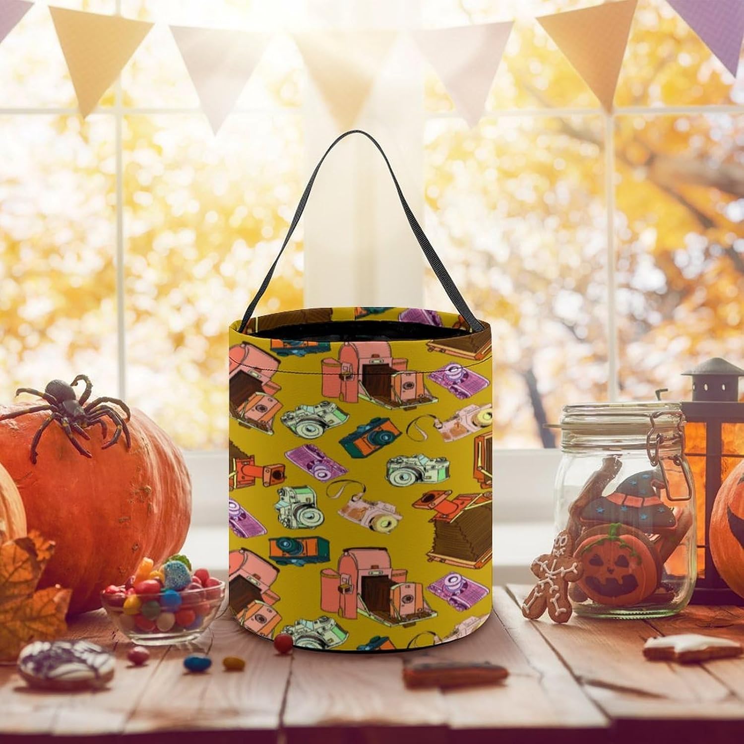Funny Vintage Photo Cameras Halloween Treat Bag Reusable Candy Basket Tote Goody Bags Gift Party